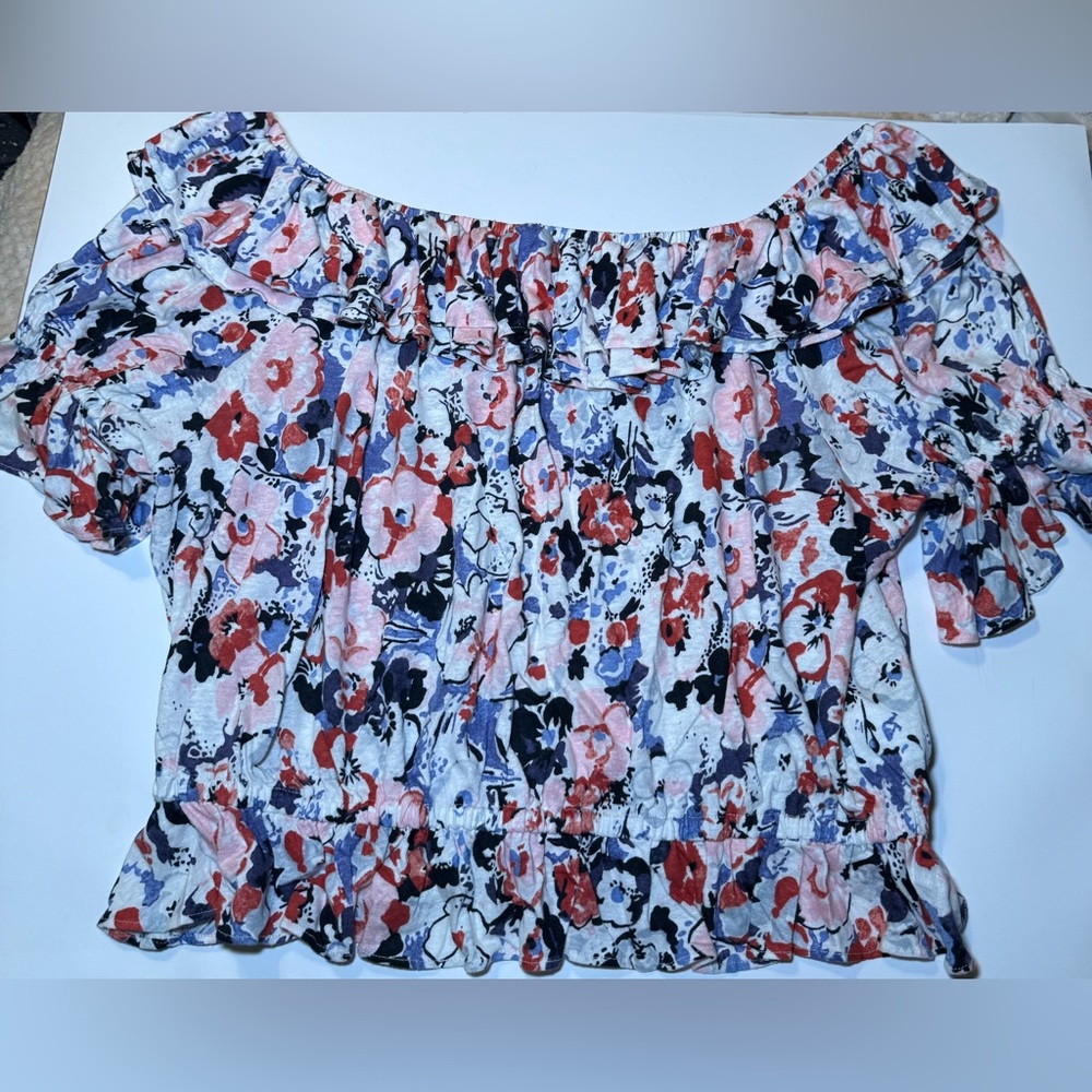 Lauren Ralph Lauren Boho Off Shoulder Linen Viscose Peplum Floral Top Women’s XL